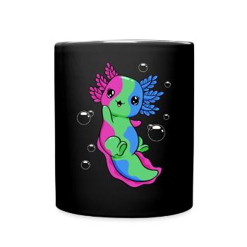 Polysexuelle Flagge Axolotl Haufen Kawaii - Tasse einfarbig - Schwarz - Vorne