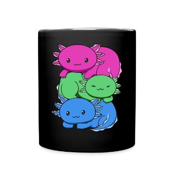 Polysexuelle Flagge Axolotl Haufen Kawaii - Tasse einfarbig - Schwarz - Vorne