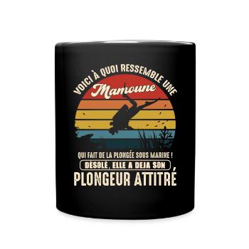 mamoune pratiquante plongée sous marine plongeur - Mug uni - noir - Devant