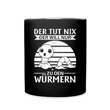 Lustiger Wurm Die Tut Nix Die Will Nur Zu Den - Tasse einfarbig - Schwarz - Vorne