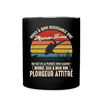 maman bonus pratiquante plongée sous marine - Mug uni - noir - Devant