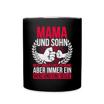 Vintage Mama und Sohn Geschenk Mutter - Tasse einfarbig - Schwarz - Vorne