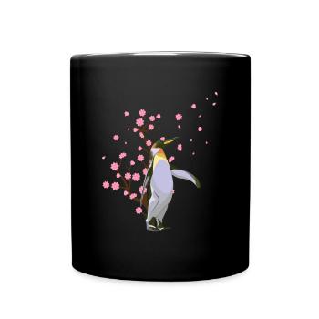 Cherry Blossom Penguin Japanese Sakura Flower - Full Colour Mug - black - Front