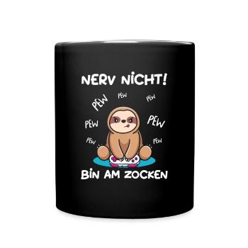 Bin am Zocken Gaming Faultier - Tasse einfarbig - Schwarz - Vorne