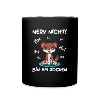 Bin am Zocken Gaming Wiesel - Tasse einfarbig - Schwarz - Vorne