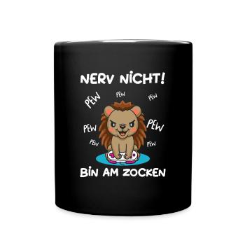 Bin am Zocken Gaming Igel - Tasse einfarbig - Schwarz - Vorne