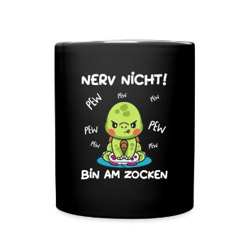 Bin am Zocken Gaming Schildkröte - Tasse einfarbig - Schwarz - Vorne