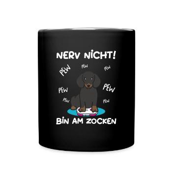 Bin am Zocken Gaming Dackel Hund - Tasse einfarbig - Schwarz - Vorne