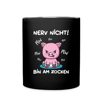Bin am Zocken Gaming Schwein - Tasse einfarbig - Schwarz - Vorne