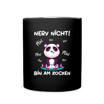 Bin am Zocken Gaming Panda - Tasse einfarbig - Schwarz - Vorne