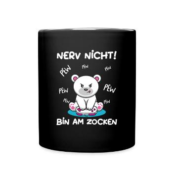 Bin am Zocken Gaming Eisbär - Tasse einfarbig - Schwarz - Vorne