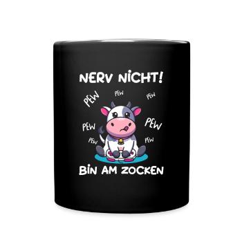 Bin am Zocken Gaming Kuh - Tasse einfarbig - Schwarz - Vorne