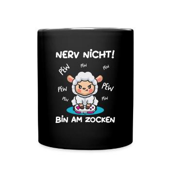 Bin am Zocken Gaming Schaf - Tasse einfarbig - Schwarz - Vorne
