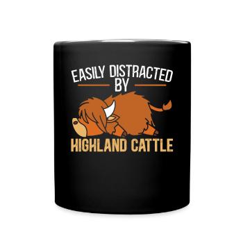 Easily Distracted By Highland Cattle Cow Farmer - Full Colour Mug - black - Front