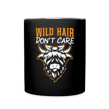 Wilde Haare kümmern sich nicht um Highland Farmer Kuhflüsterer - Tasse einfarbig - Schwarz - Vorne