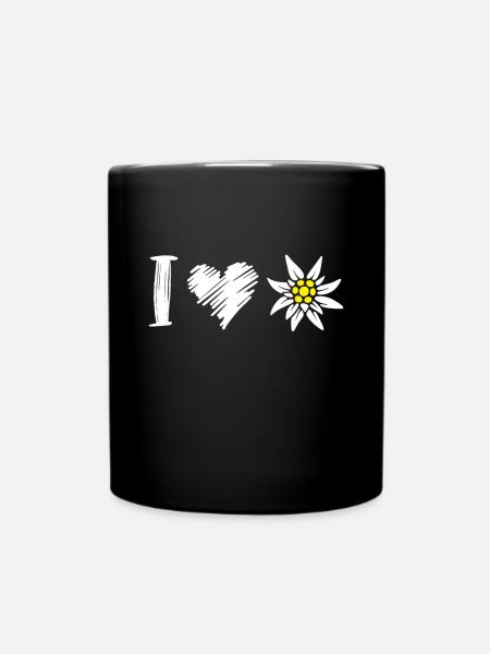 Ich liebe Edelweiß Alpen Wandern Berge Schnee - Tasse einfarbig - Schwarz