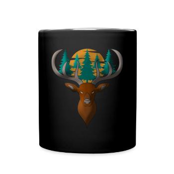 Motif de tête de cerf avec forêt et pleine lune - Mug uni - noir - Devant