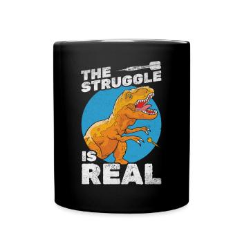 The Struggle Is Real Darts Dinosaurier spielen - Tasse einfarbig - Schwarz - Vorne