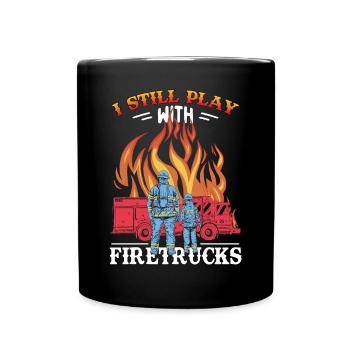 Firetruck Past And Future Firefighter Cartoon - Tasse einfarbig - Schwarz - Vorne