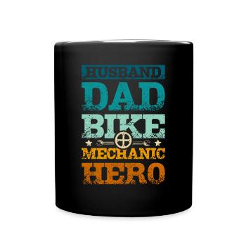 Husband dad bike mechanic hero - Full Colour Mug - black - Front