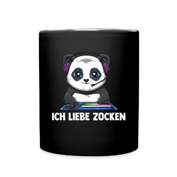 Ich Liebe Computer Zocken - Gaming Panda - Tasse einfarbig - Schwarz - Vorne