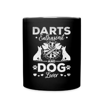 Darts Enthusiast and Dog Lover - Darts Player - Full Colour Mug - black - Front