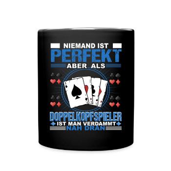 Doppelkopf Niemand ist perfekt Kartenspiel - Tasse einfarbig - Schwarz - Vorne