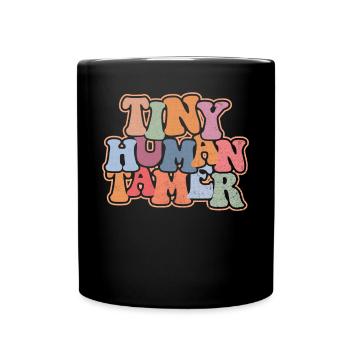 Tiny Human Tamer Retro Daycare Lehrer - Tasse einfarbig - Schwarz - Vorne