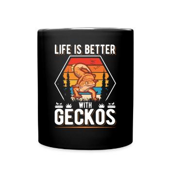 Life is better with Geckos Leopardengecko - Tasse einfarbig - Schwarz - Vorne
