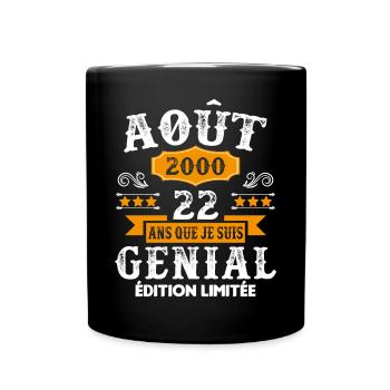 22 Ans Anniversaire Vintage Né(e) en Août 2000 - Mug uni - noir - Devant