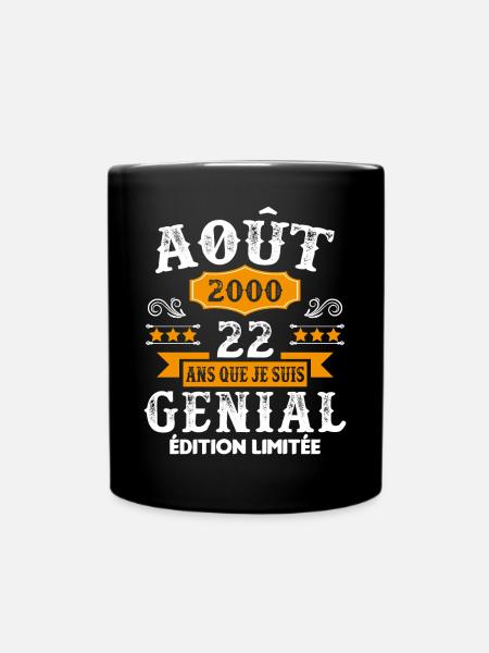 22 Ans Anniversaire Vintage Né(e) en Août 2000 - Mug uni - noir