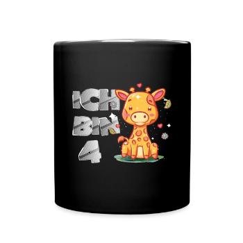 Giraffe 4 Geburtstag Safari Afrika Savanne - Tasse einfarbig - Schwarz - Vorne