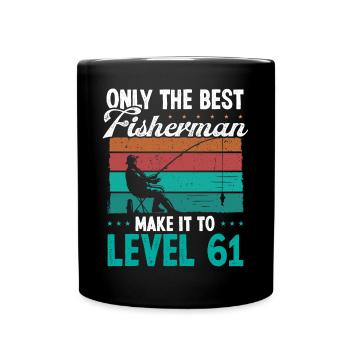 61 Fishing Level 61 Year Old Angler Fisherman - Full Colour Mug - black - Front