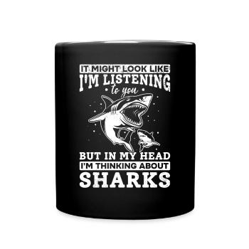 Requin Mais je pense aux requins dans ma tête - Mug uni - noir - Devant