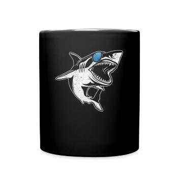 Sharkfish Grand requin blanc avec lunettes de soleil - Mug uni - noir - Devant