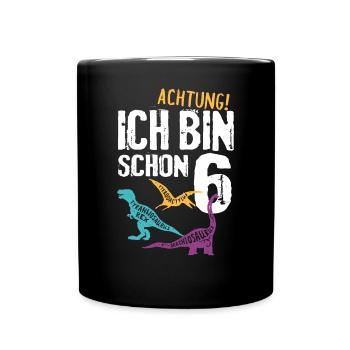 6. Geburtstag Dinosaurier 6 Jahre Dino Kinder - Tasse einfarbig - Schwarz - Vorne