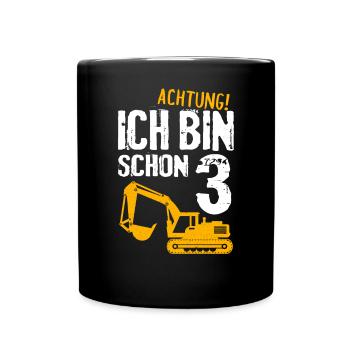 3. Geburtstag Bagger 3 Jahre Kindergeburtstag - Tasse einfarbig - Schwarz - Vorne