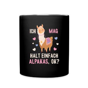 Ich mag einfach Alpakas Pako Lama Huacaya Alpaca - Tasse einfarbig - Schwarz - Vorne