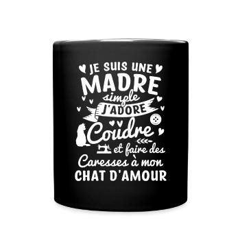 madre coudre couture propriétaire chat maman - Mug uni - noir - Devant