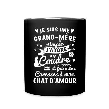 grand mère coudre couture propriétaire chat mamie - Mug uni - noir - Devant
