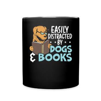 Leicht abgelenkt von Hunden & Büchern Welpe Bücherwurm - Tasse einfarbig - Schwarz - Vorne