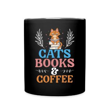Cats Books And Coffee Drinker Bookaholic Bookworm - Full Colour Mug - black - Front