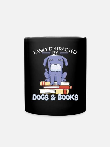 Facilement distrait par les chiens et les livres Puppy Bookworm - Mug uni - noir