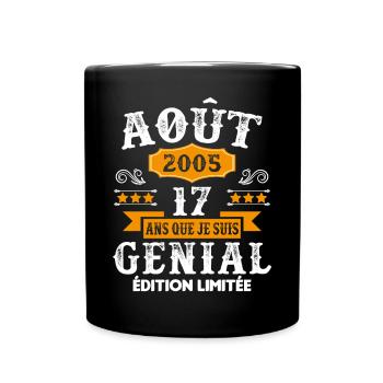 17 Ans Anniversaire Vintage Né(e) en Août 2005 - Mug uni - noir - Devant
