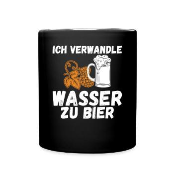 Ich verwandle Wasser zu Bier Brauerei und Hobby Bi - Tasse einfarbig - Schwarz - Vorne