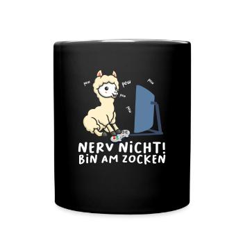 Bin am Zocken Gaming Lama - Tasse einfarbig - Schwarz - Vorne