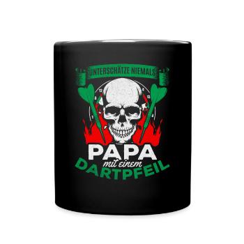 Unterschätze niemals Papa mit einem Dartpfeil Dart - Tasse einfarbig - Schwarz - Vorne