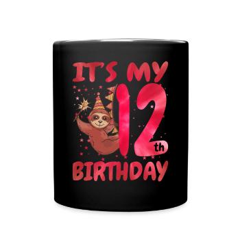 12. Geburtstag Cute Sloth Party Hut Themed - Tasse einfarbig - Schwarz - Vorne