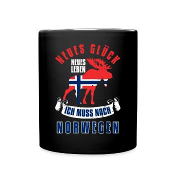Neues Glück Neues Leben Ich Muss Nach Norwegen - Tasse einfarbig - Schwarz - Vorne