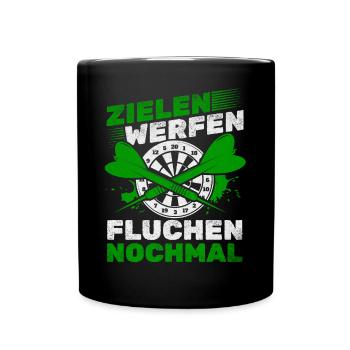 Zielen Werfen Fluchen Nochmal Darts Dartspiel Dart - Tasse einfarbig - Schwarz - Vorne